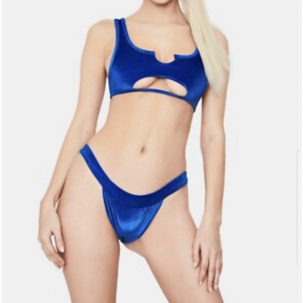 Frankies Bikinis Women's Bikini Medium Blue Velvet Cheeky Beach Vacation‎ Resort